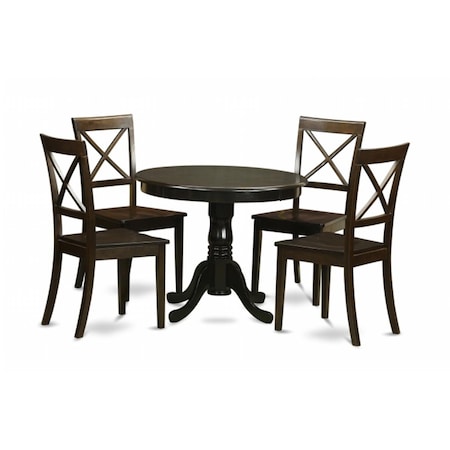 East West Furniture 5 Piece Small Kitchen Table and Chairs Set-Round Kitchen Table and 4 Dining Chairs ANBO5-CAP-W